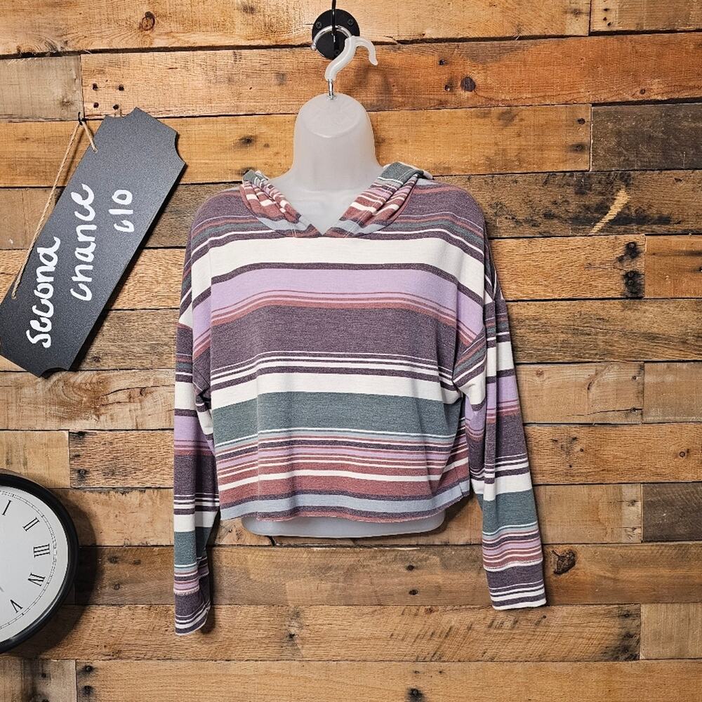 FITZ + EDDI Women's Striped Cropped Long Sleeve Lightweight Hoodie Size S